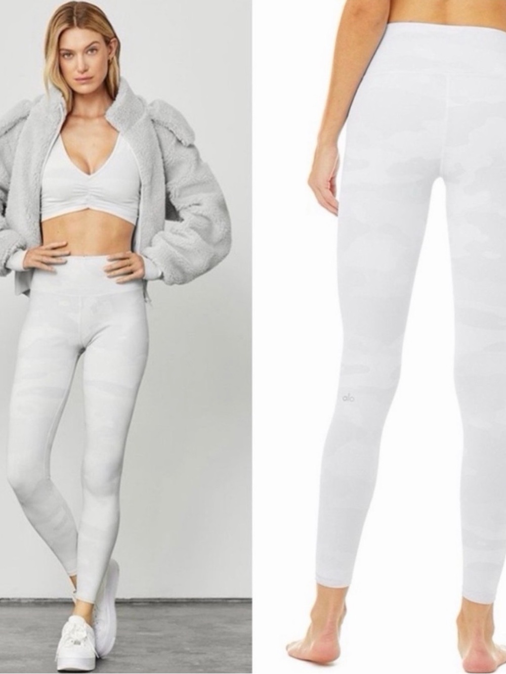 ALO Yoga White Camo High-Rise Vapor Leggings AND Bra set